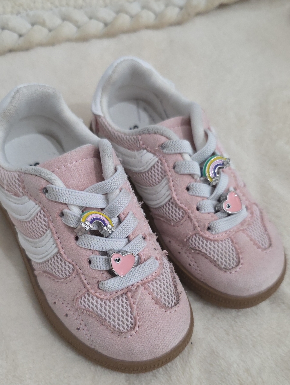 Steve Madden Kids Pink Suede & Mesh Sneakers with Rainbow and Heart Charms